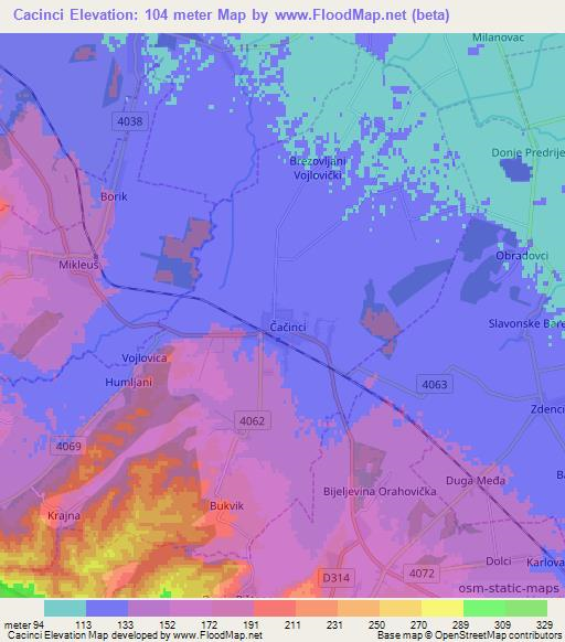 Cacinci,Croatia Elevation Map