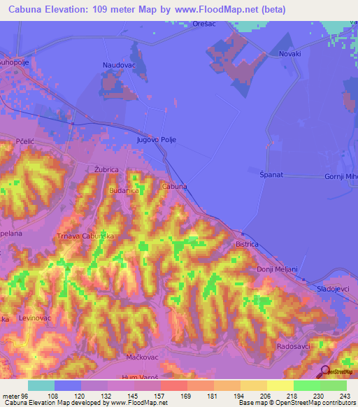 Cabuna,Croatia Elevation Map