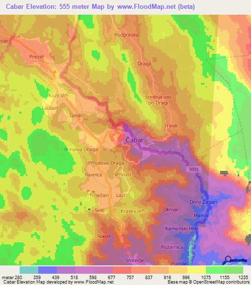 Cabar,Croatia Elevation Map