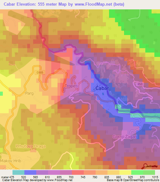 Cabar,Croatia Elevation Map