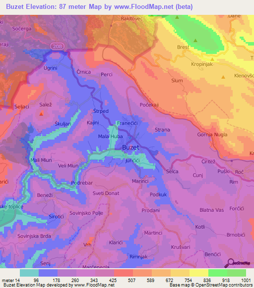 Buzet,Croatia Elevation Map