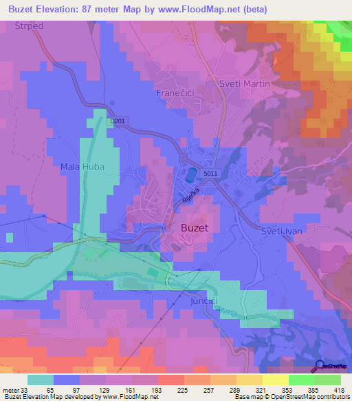 Buzet,Croatia Elevation Map