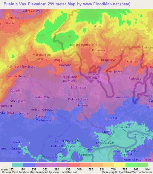 Businja Vas,Slovenia Elevation Map