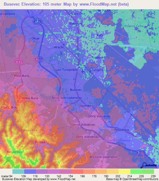 Busevec,Croatia Elevation Map