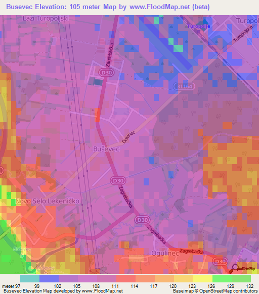 Busevec,Croatia Elevation Map