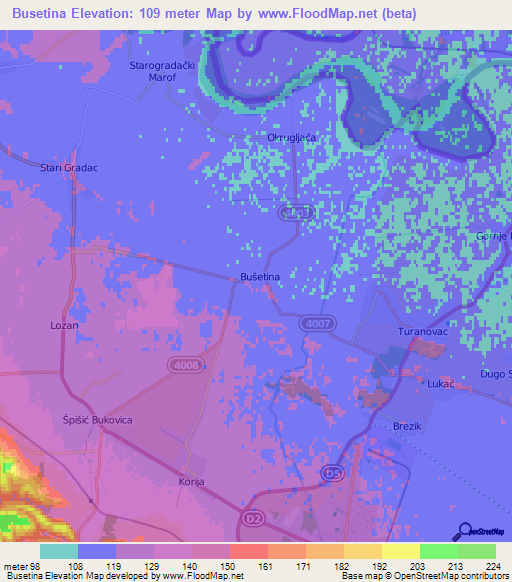 Busetina,Croatia Elevation Map