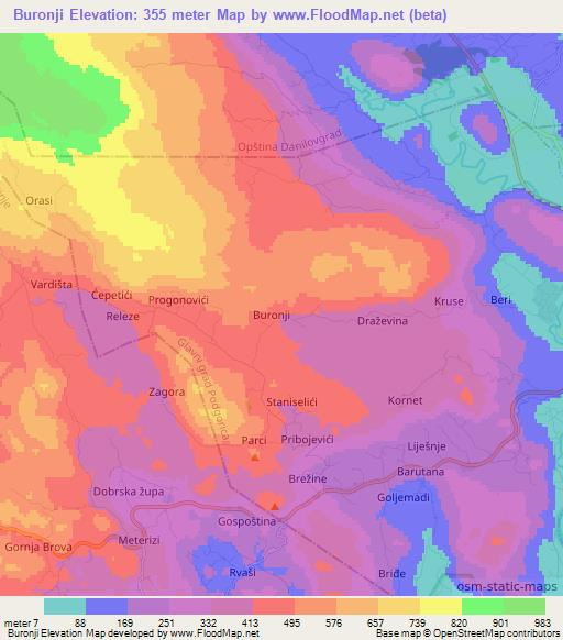 Buronji,Montenegro Elevation Map