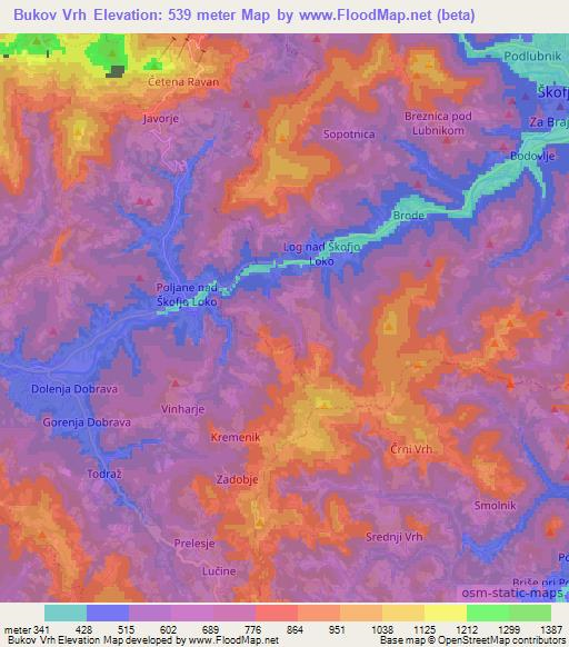 Bukov Vrh,Slovenia Elevation Map