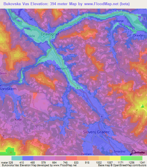 Bukovska Vas,Slovenia Elevation Map