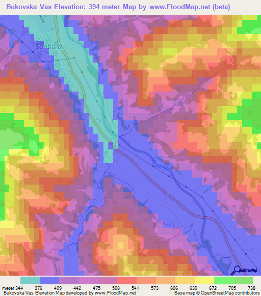 Bukovska Vas,Slovenia Elevation Map