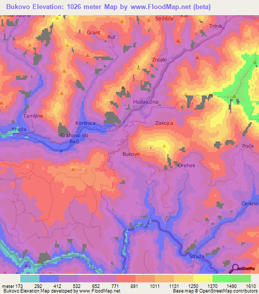 Bukovo,Slovenia Elevation Map