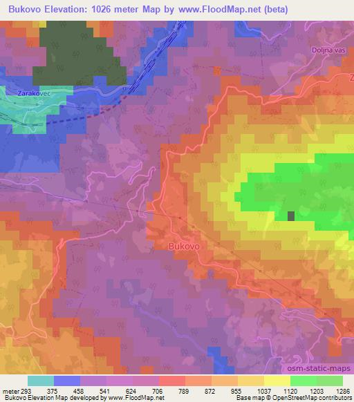 Bukovo,Slovenia Elevation Map