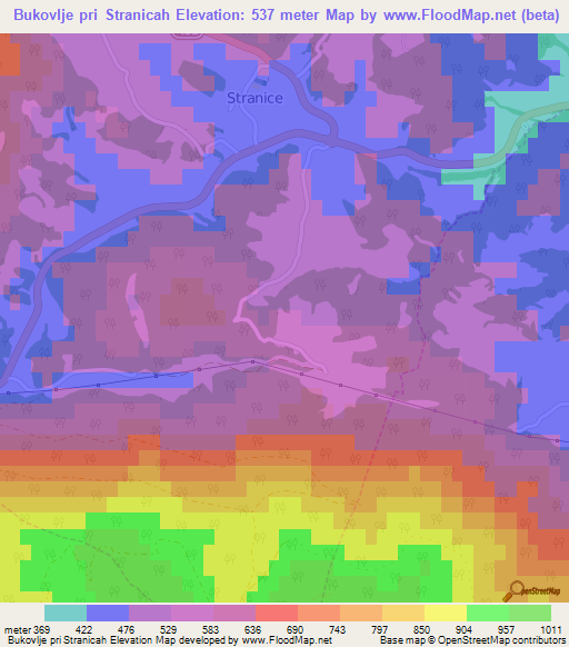 Bukovlje pri Stranicah,Slovenia Elevation Map