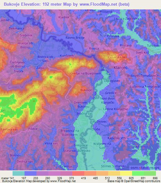 Bukovje,Slovenia Elevation Map