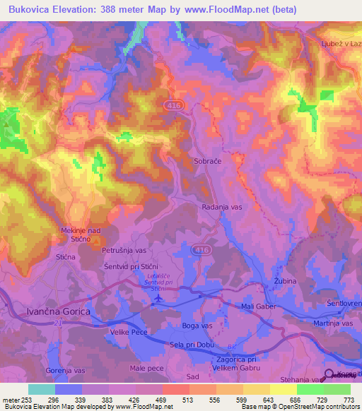 Bukovica,Slovenia Elevation Map