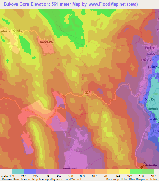 Bukova Gora,Slovenia Elevation Map