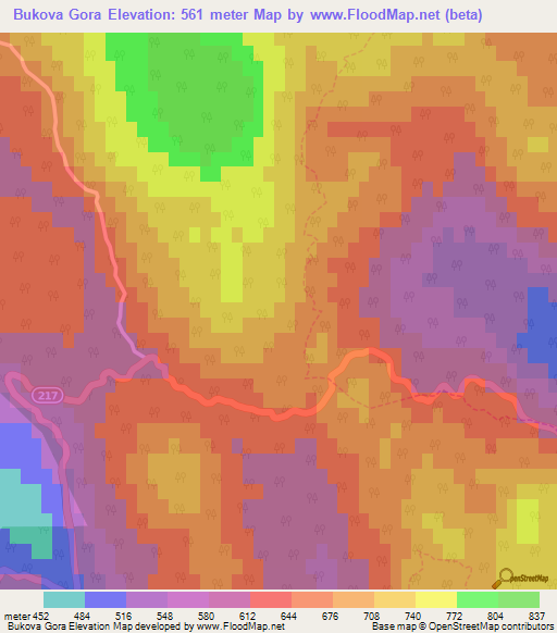 Bukova Gora,Slovenia Elevation Map