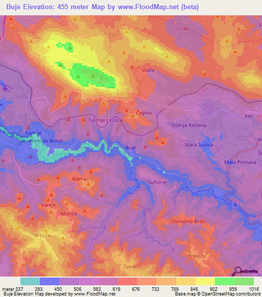 Buje,Slovenia Elevation Map