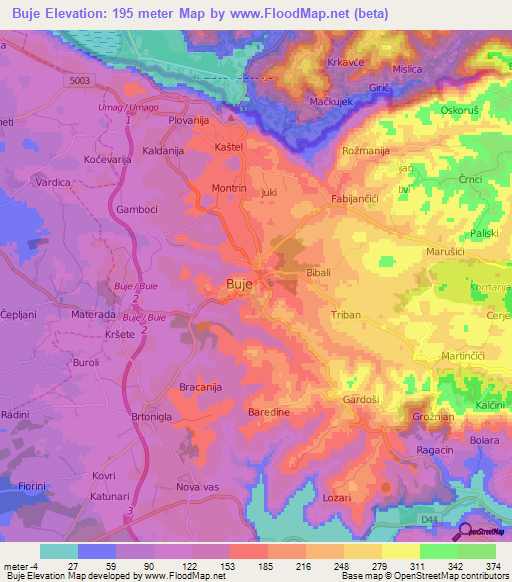 Buje,Croatia Elevation Map