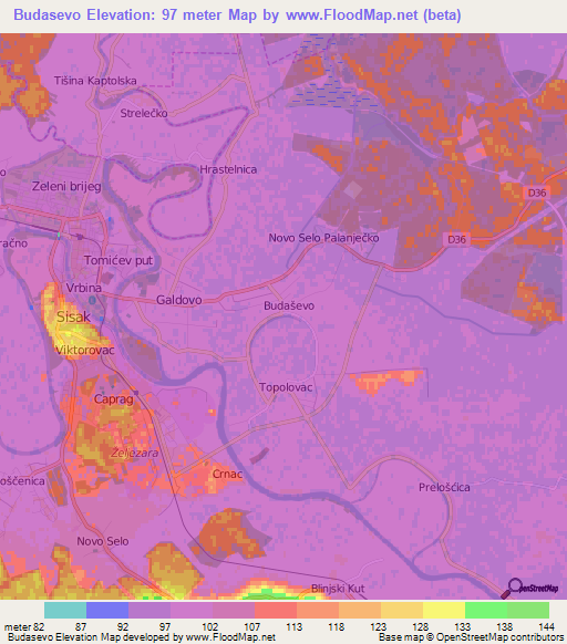 Budasevo,Croatia Elevation Map