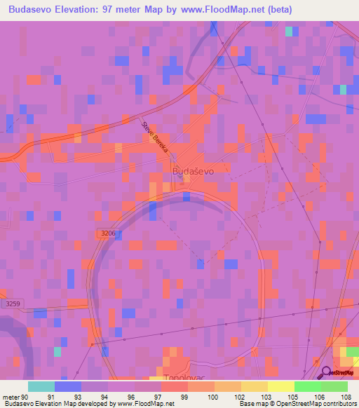 Budasevo,Croatia Elevation Map