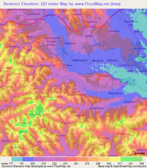 Buckovci,Slovenia Elevation Map