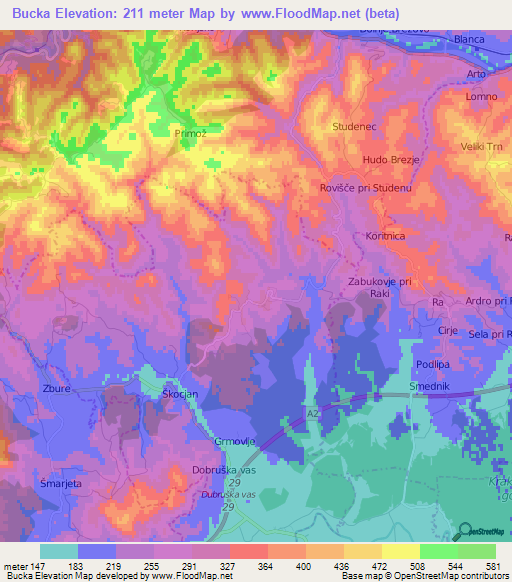 Bucka,Slovenia Elevation Map