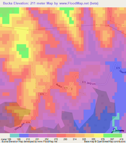 Bucka,Slovenia Elevation Map