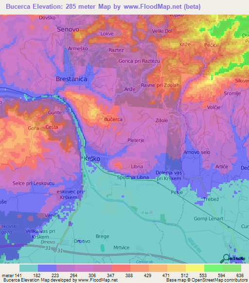 Bucerca,Slovenia Elevation Map