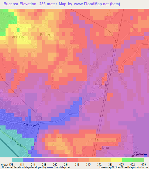 Bucerca,Slovenia Elevation Map