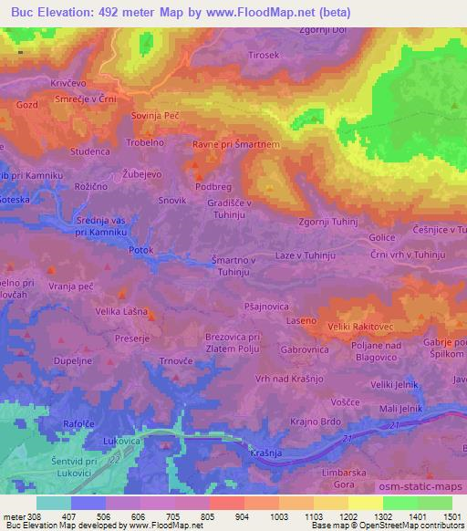 Buc,Slovenia Elevation Map