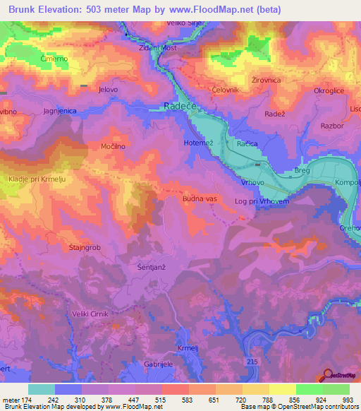 Brunk,Slovenia Elevation Map