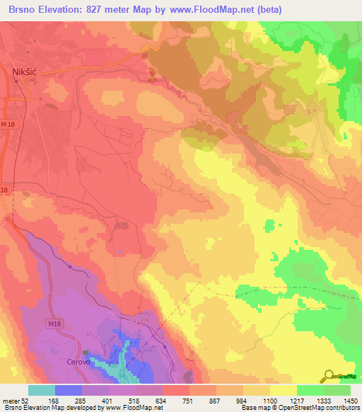 Brsno,Montenegro Elevation Map