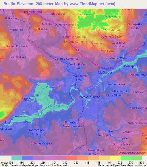 Brsljin,Slovenia Elevation Map