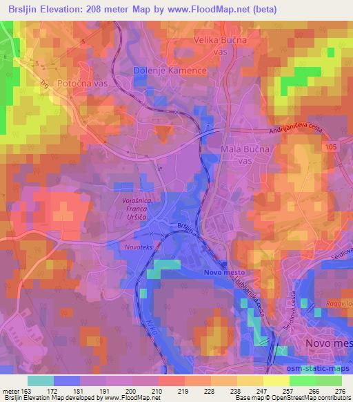 Brsljin,Slovenia Elevation Map