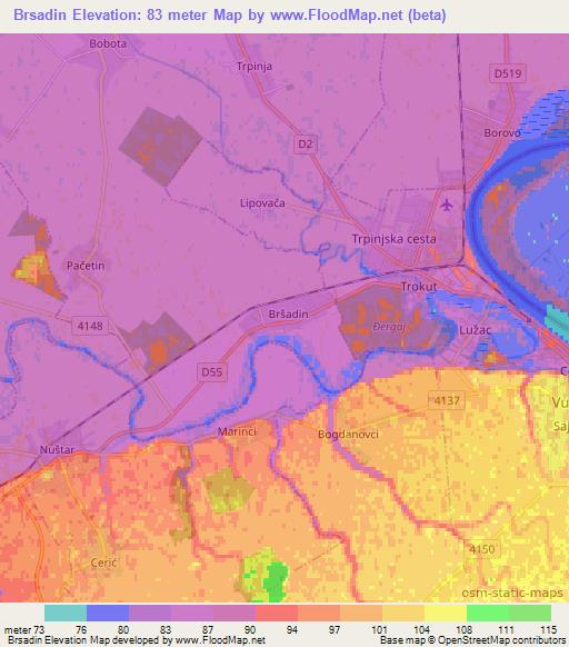 Brsadin,Croatia Elevation Map