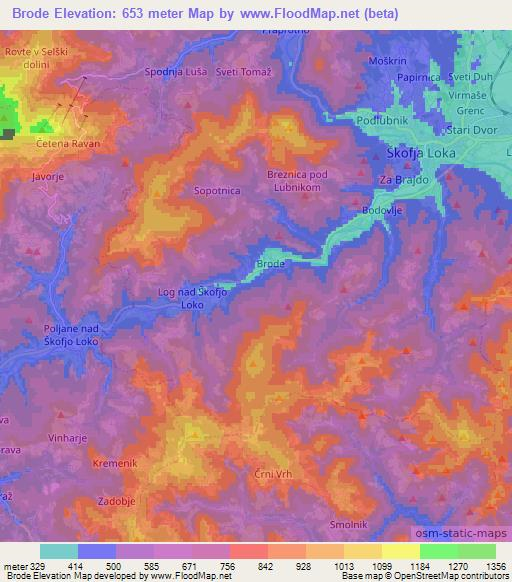 Brode,Slovenia Elevation Map