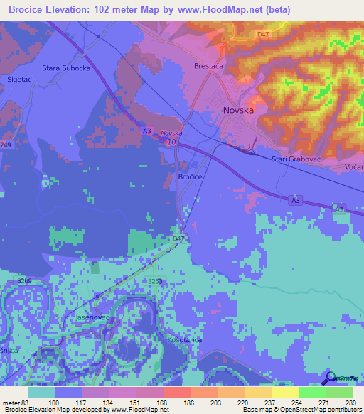 Brocice,Croatia Elevation Map