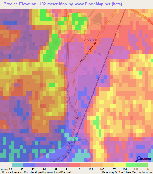 Brocice,Croatia Elevation Map