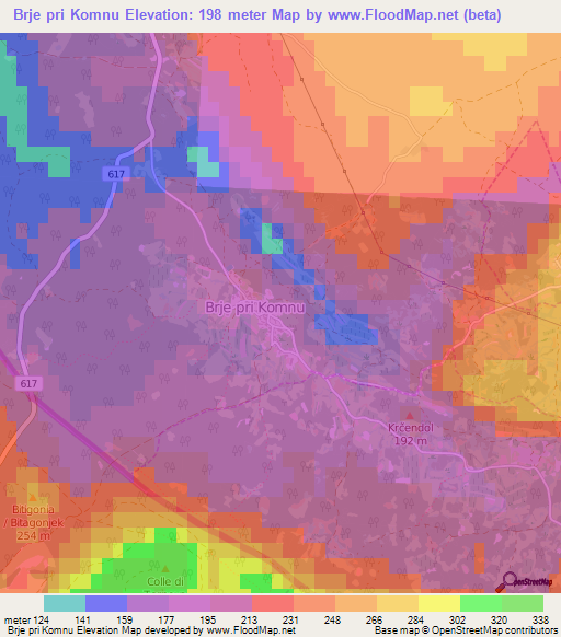 Brje pri Komnu,Slovenia Elevation Map