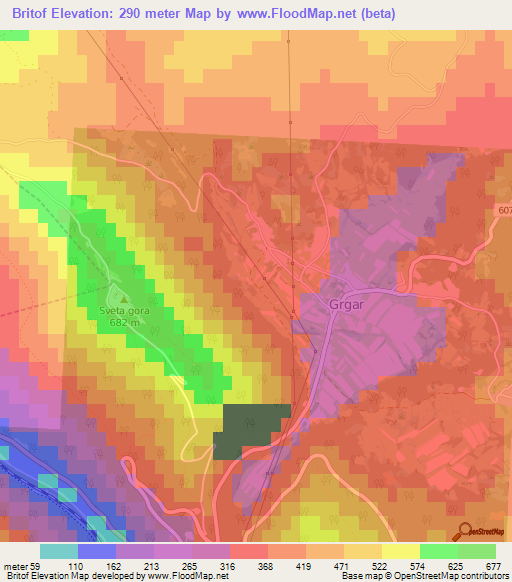 Britof,Slovenia Elevation Map