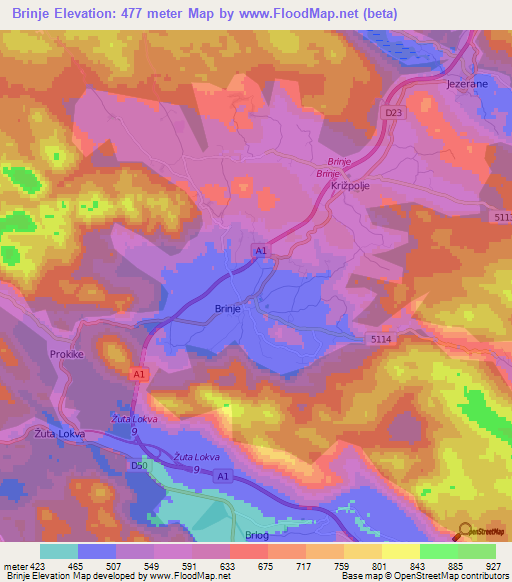 Brinje,Croatia Elevation Map