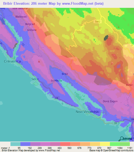 Bribir,Croatia Elevation Map