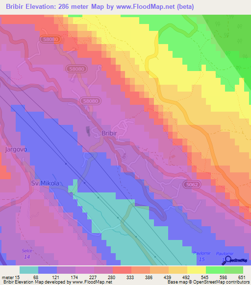 Bribir,Croatia Elevation Map