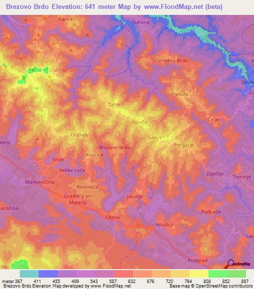 Brezovo Brdo,Slovenia Elevation Map