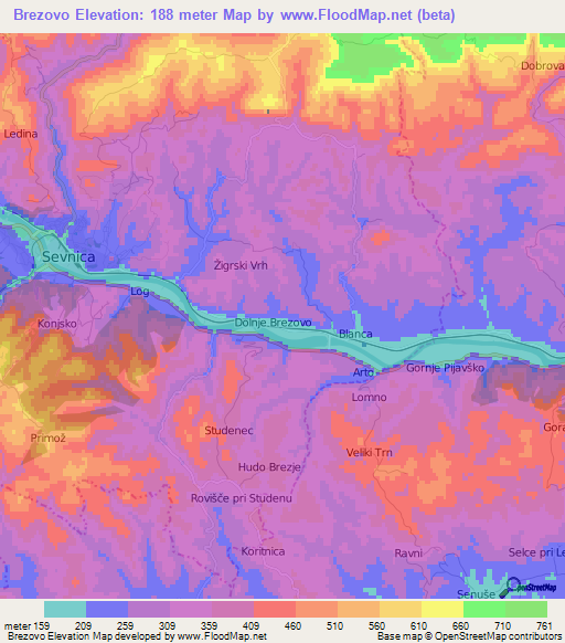 Brezovo,Slovenia Elevation Map