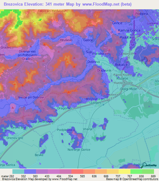 Brezovica,Slovenia Elevation Map