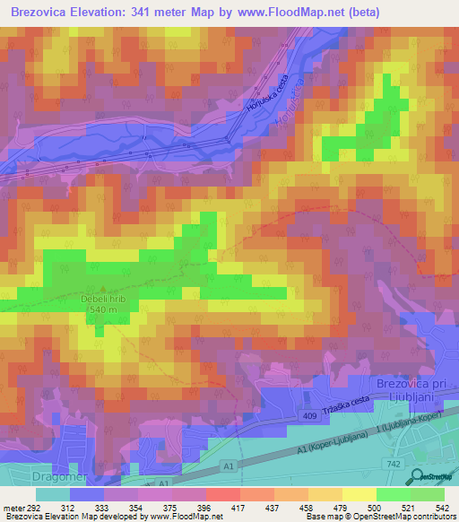 Brezovica,Slovenia Elevation Map