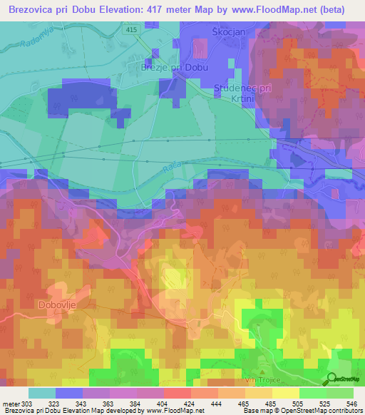 Brezovica pri Dobu,Slovenia Elevation Map