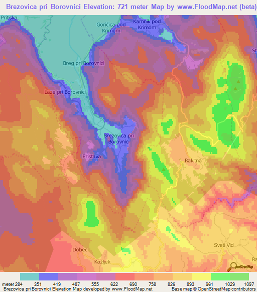 Brezovica pri Borovnici,Slovenia Elevation Map